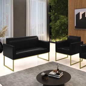 Sofá Namoradeira Base Industrial Dourado Marisa Corano D03 - D'Rossi - Preto