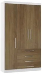Guarda Roupa Solteiro 132cm 3 Portas 4 Gavetas Taiga Branco/Avelã L01