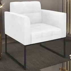 Poltrona Decorativa Base Industrial Preto Ana Sintético PU Branco - Ib