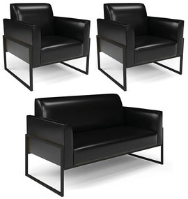 Sofá Namoradeira com 2 Poltronas Base Industrial Alta Preto Marisa Corano D03 - D'Rossi - Preto