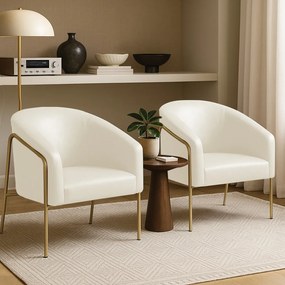 Poltrona Sala Industrial Alta Dourado Kit 2 Stella Sintético PU D03 - D'Rossi - Bege