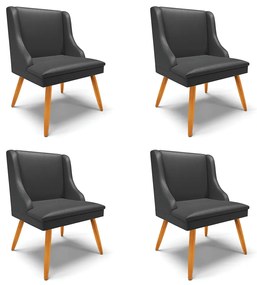 Cadeira de Jantar Pés Palito Castanho Kit 4 Liz Corino - Preto