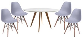Conjunto Mesa Square Redonda Branco 88cm com 4 Cadeiras Eiffel - Cinza