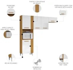 Armário de Cozinha 210cm Com Tampo Hanna Cinamomo/Branco A15  - Mpozen