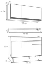 Armário Aéreo Virgínia e Balcão com Tampo 120cm Arizona Branco - Lumil