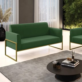 Sofá Namoradeira Base Industrial Alta Dourado Marisa Suede D03 - D'Rossi - Verde