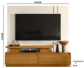 Estante de TV 75 Pol 183cm Sala de Estar Belora M20 - D'Rossi  - Cinamomo e Off White