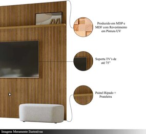 Painel Decorativo 245cm Hirta Frisado MDP até 75 Cumaru G97 - Gran Belo