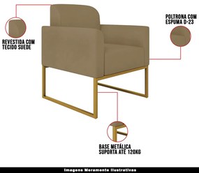 Poltrona Decorativa Isabella Base Industrial Suede Nude/Dourado G19 - Gran Belo
