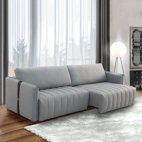 Sofá Sala de Estar 200cm Retrátril com Detalhe Lateral em PU Comala Linho Cinza G93 - Gran Belo
