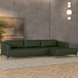 Sofá 5 Lugares 346cm Com Chaise Direito Eko Couro Verde Z55 - Mpozenat