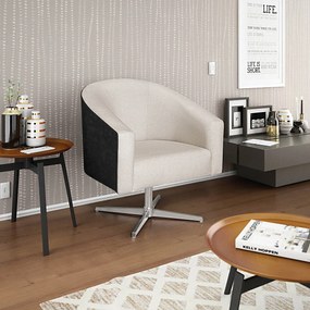 Poltrona Luiza Base Giratória de Metal Factor Preto e Linho - ADJ Decor