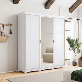 Guarda Roupa Casal Heros 3 Portas de Correr Dupla Face com Espelho MDF Branco/Terracota G98 - Gran Belo