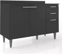 Balcão de Cozinha Com Tampo 120cm Pérola Preto Z34          - Mpozenat