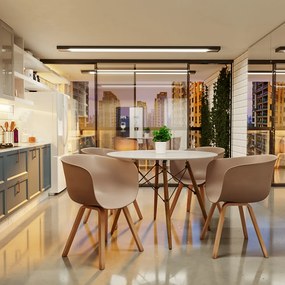 Mesa Sala de Jantar Gustave Redonda Tampo MDF Base Madeira Branco G56 - Gran Belo