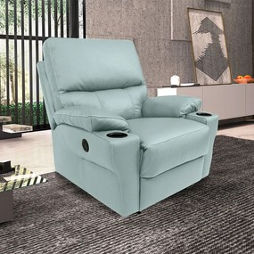 Poltrona do Papai Sala de Cinema Mia Reclinável Retrátil Power Elétrico Base Fixa Couro Azul Claro G40 - Gran Belo