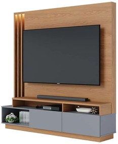 Estante Home Sala de Estar 180cm Filipina Led Freijó/Cinza G73 - Gran Belo