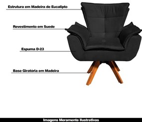 Poltrona Decorativa Base Giratória em Madeira Charger Suede Preto G19 - Gran Belo