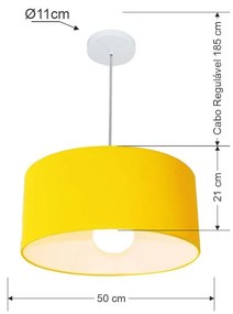 Lustre Pendente Cilíndrico 4052 Cúpula em Tecido 50x21cm Amarelo - Bivolt