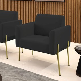 Poltrona Sala Decorativa Pé de Ferro Dourado Marisa Veludo D03 - D'Rossi - Preto