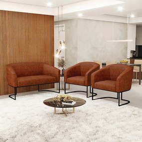Namoradeira e 2 Poltronas Industrial  Preto Stella Sintético PU Nozes D03 - D'Rossi