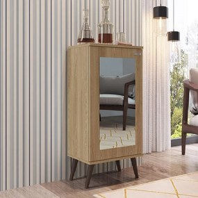 Estante Adega Retrô com Espelho 1 Porta 3 Prateleiras Oak