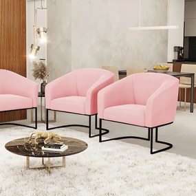 Cadeira Sala de Jantar Base Industrial Preto kit 2 Stella Suede D03 - D'Rossi - Rosa Bebê