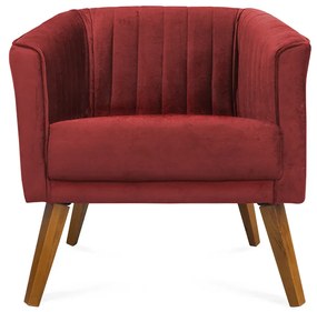 Poltrona Decorativa Dalia Pés de Madeira Suede Vermelho - Sheep Estofados - Vermelho