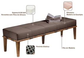 Recamier Decorativo 160cm Martínez Linho Pés Madeira Marrom/Natural G62 - Gran Belo