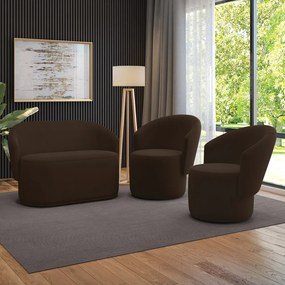 Sofá Namoradeira e 2 Poltronas Orgânica para Sala Malu Suede M11 - D'Rossi - Marrom
