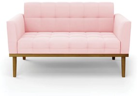 Sofá Namoradeira 2 Lugares Base de Madeira Castanho Elisa Suede D03 - DRossi - Rosa Bebê