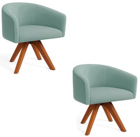 Poltrona Sala Base Giratória Madeira Kit 2 Arielle Veludo Cotelê D03 - D'Rossi - Menta