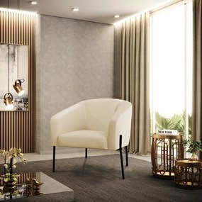 Poltrona Decorativa Pé de Ferro Preto Stella Sintético  D03 - D'Rossi - Bege