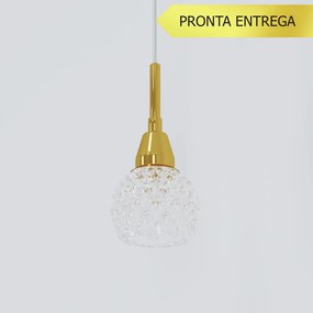 Pendente Amora Vidro Cristal Ø8X17Cm Alumínio 1Xg9 - Qimporta Pd2301 (DOURADO BRILHO)
