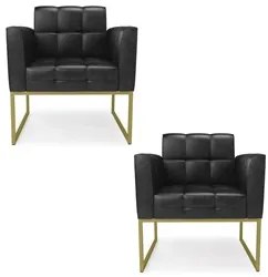 Poltrona Base Industrial Dourado Kit 2 Ana Sintético PU Preto - Ibiza
