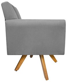Poltrona Laura Base Giratória de Madeira Suede Cinza - ADJ Decor