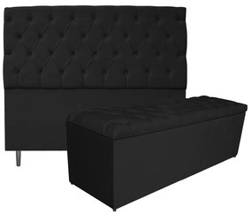 Kit Cabeceira e Calçadeira Liverpool 160 cm Queen Size Suede Preto - ADJ Decor