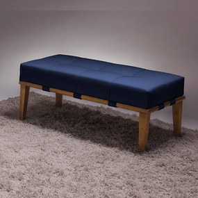 Puff Decorativo 100cm Martínez Veludo Pés Madeira Azul/Mel G62 - Gran Belo