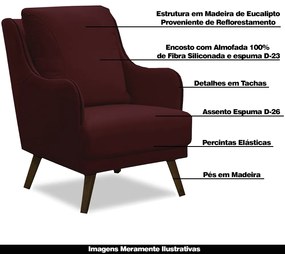 Poltrona Decorativa Catar com Tachas Veludo Marsala G33 - Gran Belo