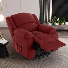Poltrona do Papai Reclinável Sala de Cinema Madrid Elevação Lift Elétrico Veludo Vermelho G23