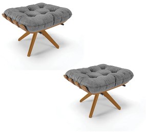 Kit 02 Puffs Giratório Costela Linho Grafite A26 Base Madeira - D'Rossi