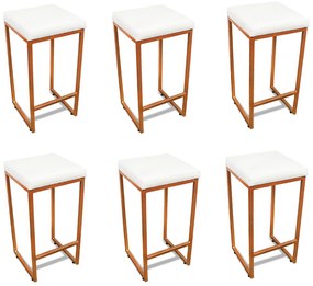 Banqueta Alta para Cozinha Industrial Kit 6 Nick Bronze e Sintético D03 - D'Rossi - Branco