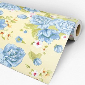 Papel de Parede Floral Amarelo e Azul