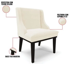Cadeira de Jantar Liz Veludo Base Fixa Madeira Preto D03 - D'Rossi - Bege