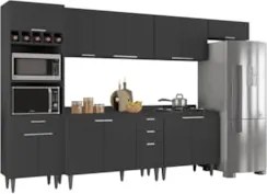 Armário de Cozinha Com Tampo CP06 330cm Pérola Preto Z34      - Mpozen