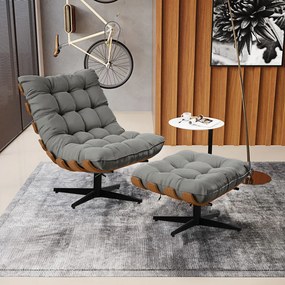 Puff Giratório Costela Suede Base Giratória Preto - D'Rossi - Grafite