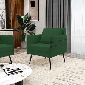 Kit 02 Poltronas Mari Veludo Pés Palito de Ferro Preto D03 - D'Rossi - Verde