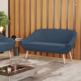 Namoradeira 02 Lugares Giovana Suede Pés Palito Natural - D'Rossi - Azul Marinho