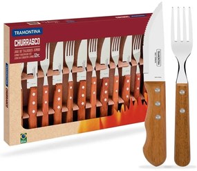 Jogo Faqueiro Para Churrasco Tramontina 12 Peças Dynamic Madeira e Aço Garfo Faca
