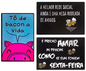 Kit 03 Placas de MDF Decorativas Churrasco 19,5x29,5 cm - D'Rossi